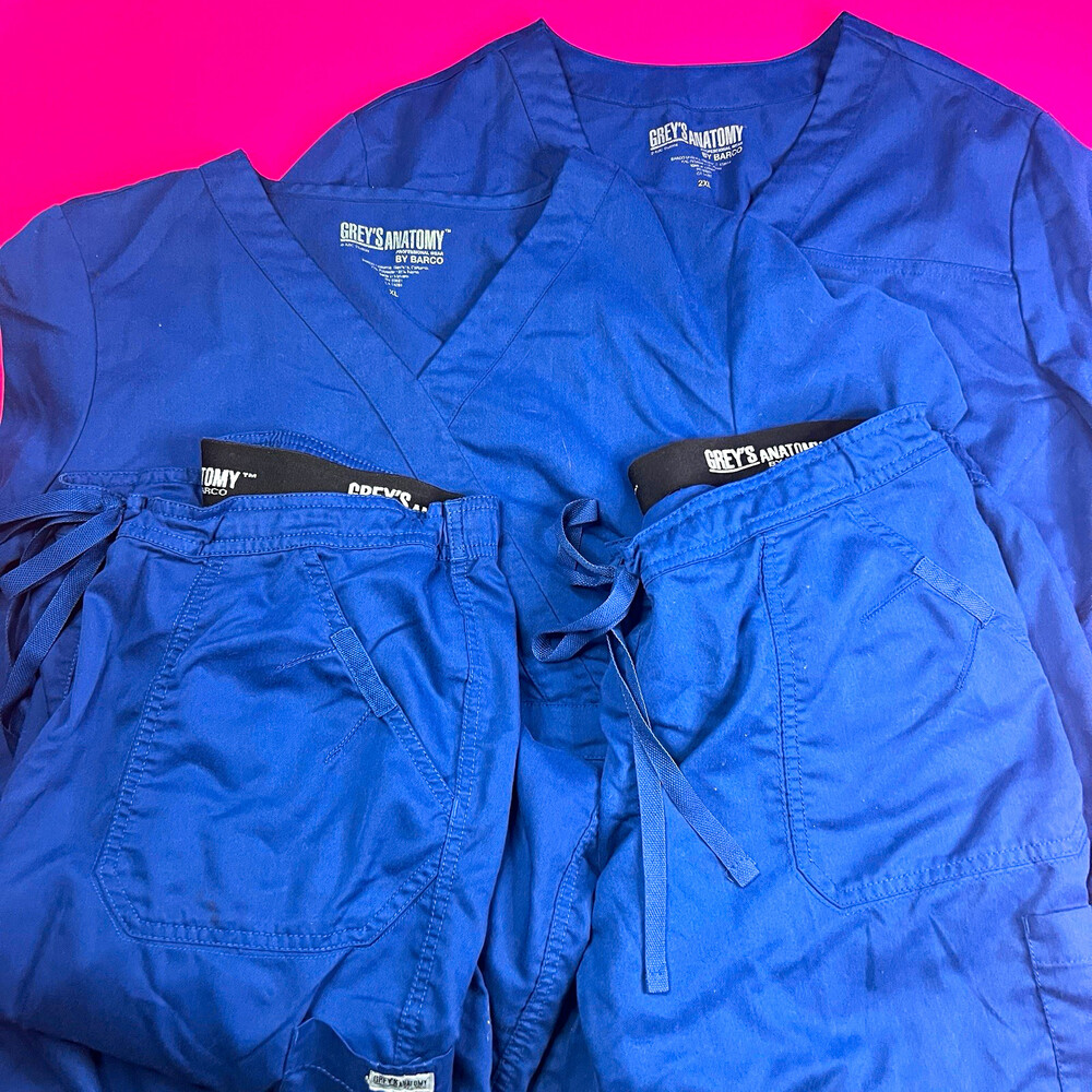 Grey's Anatomy by Barco Women’s XL Blue Scrub Set Top Jacket Pants Galaxy Blue